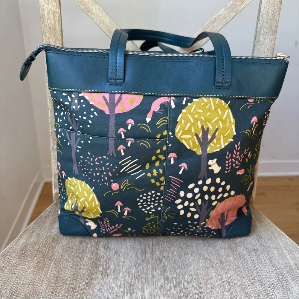 Radley London Epping Forest Tote Bag Navy Woodland Fox Mushroom Scottie Charm - Picture 4 of 15